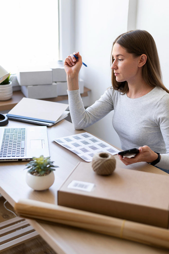 Registro Numero IVA 9 Donna gestisce spedizioni e stampa etichette per eCommerce con partita IVA