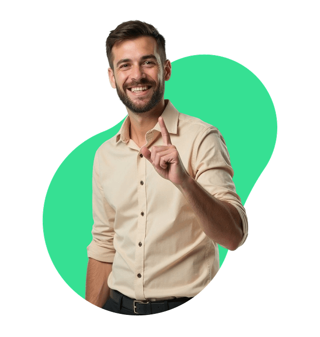 Partita IVA Repubblica Ceca 4 Uomo sorridente con gesto positivo, simbolo di consulenza fiscale semplice e servizi digitali efficaci